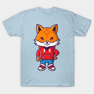 Cute Cool Fox Wearing Jacket Cartoon T-Shirt